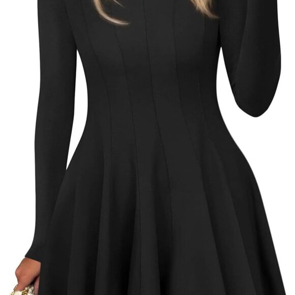 Women’s Elegant Long Sleeve Fit and Flare Fall Dress with Princess Seams
